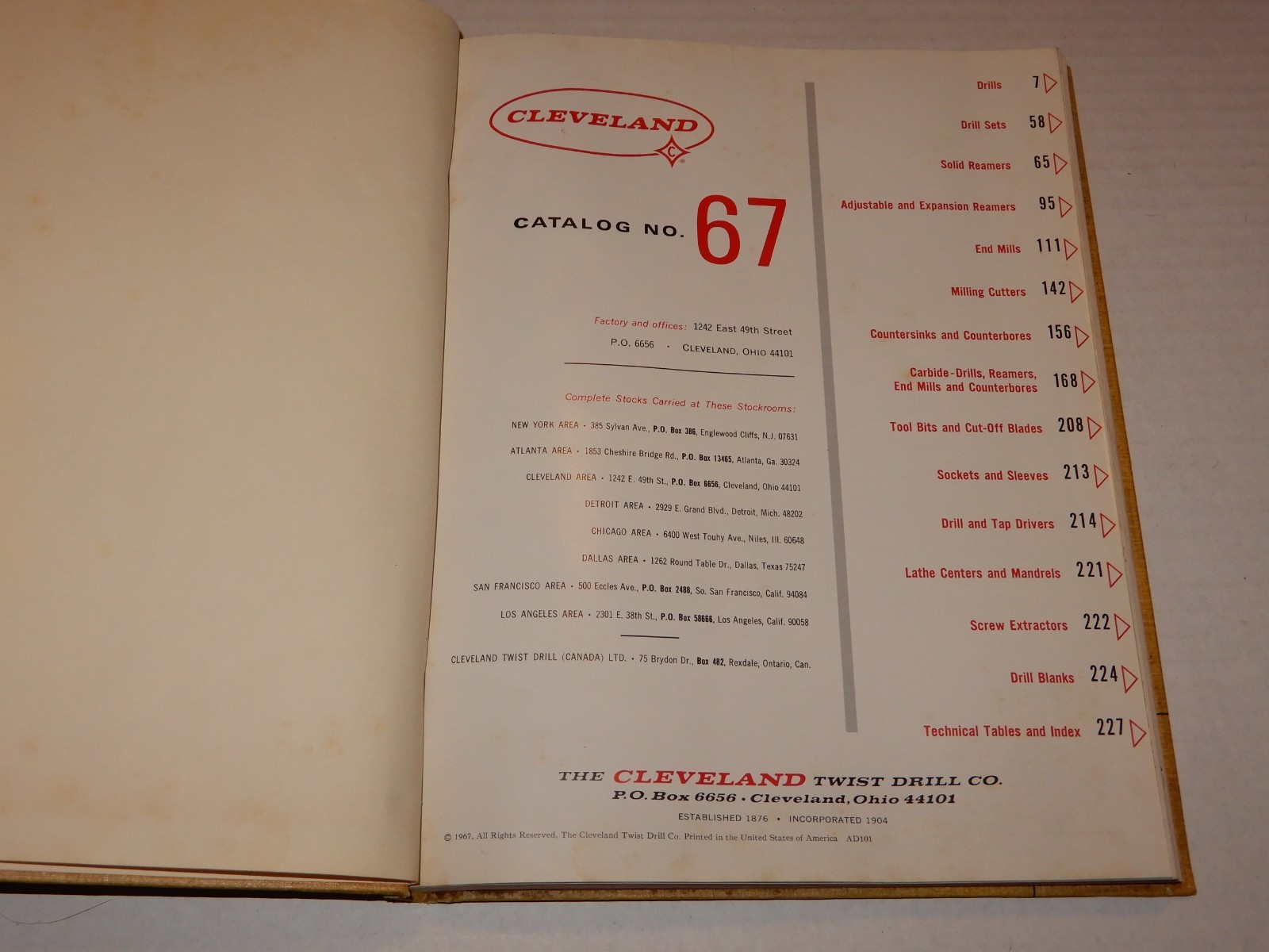 Vintage 1967 Cleveland Cutting Tools Catalog Book # 67