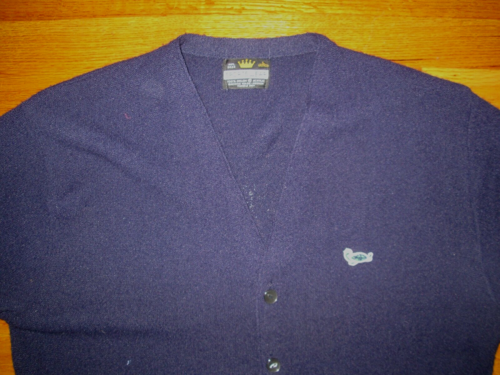 SPORTSWEAR Vtg 80s TURTLE Logo Golf BLUE CARDIGAN Sweater