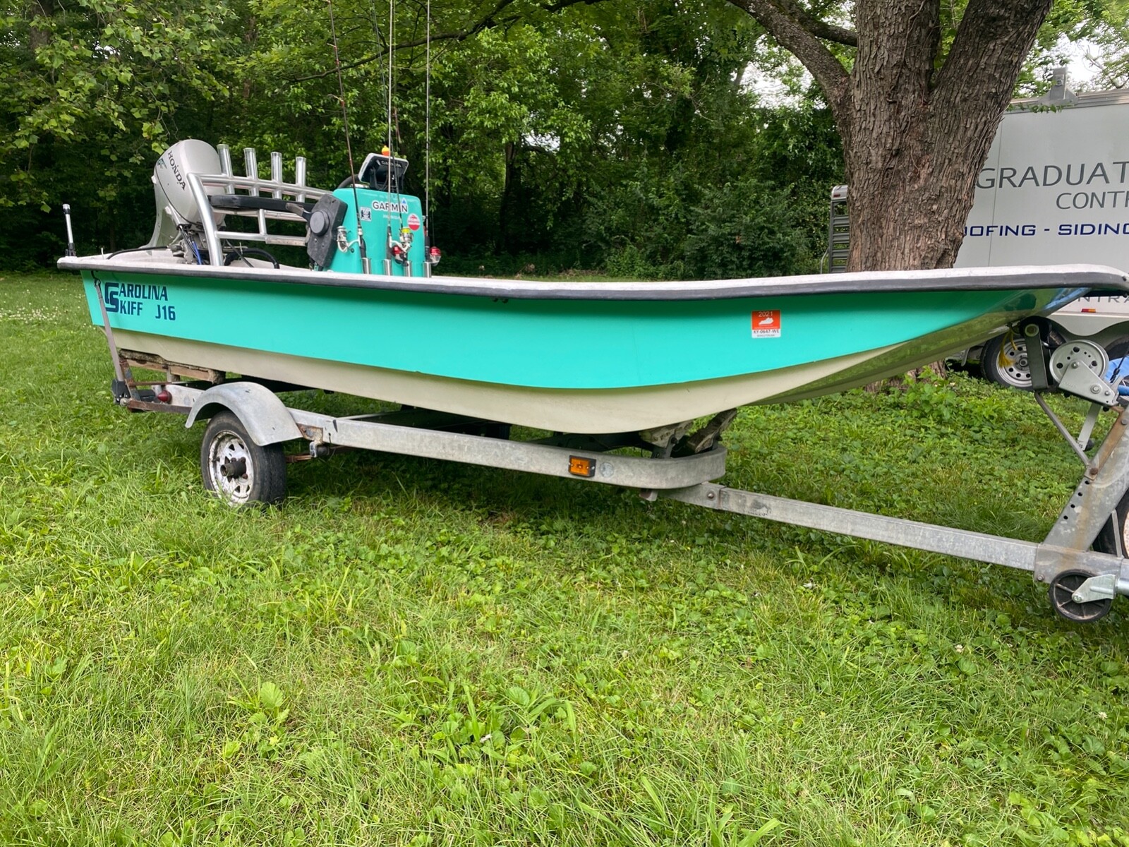 Center Console 2004 Carolina Skiff J16 Boat W/ 20hp Honda & Trailer