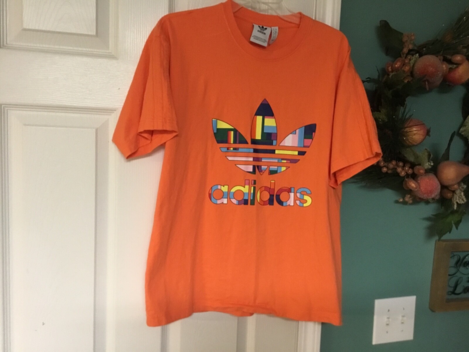 Unisex Adidas Pride Flag Short Sleeve Orange T-Shirt Size