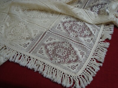 VTG NORMANS of SALSIBURY Lace Crochet BEDSPREAD Cotton Fringed 80