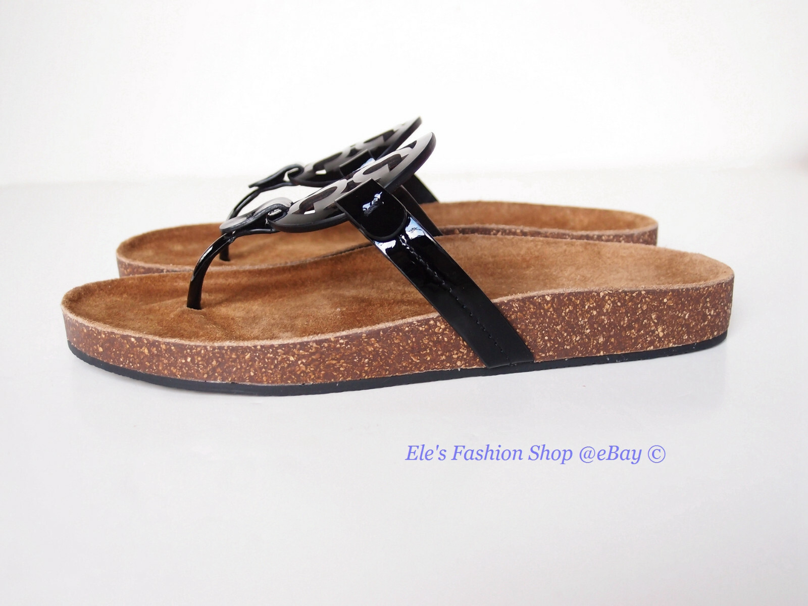 Pre-owned Tory Burch Miller Cloud Leather Sandal Black Patent 6.5 7 7.5 8 8.5 9 9.5 10