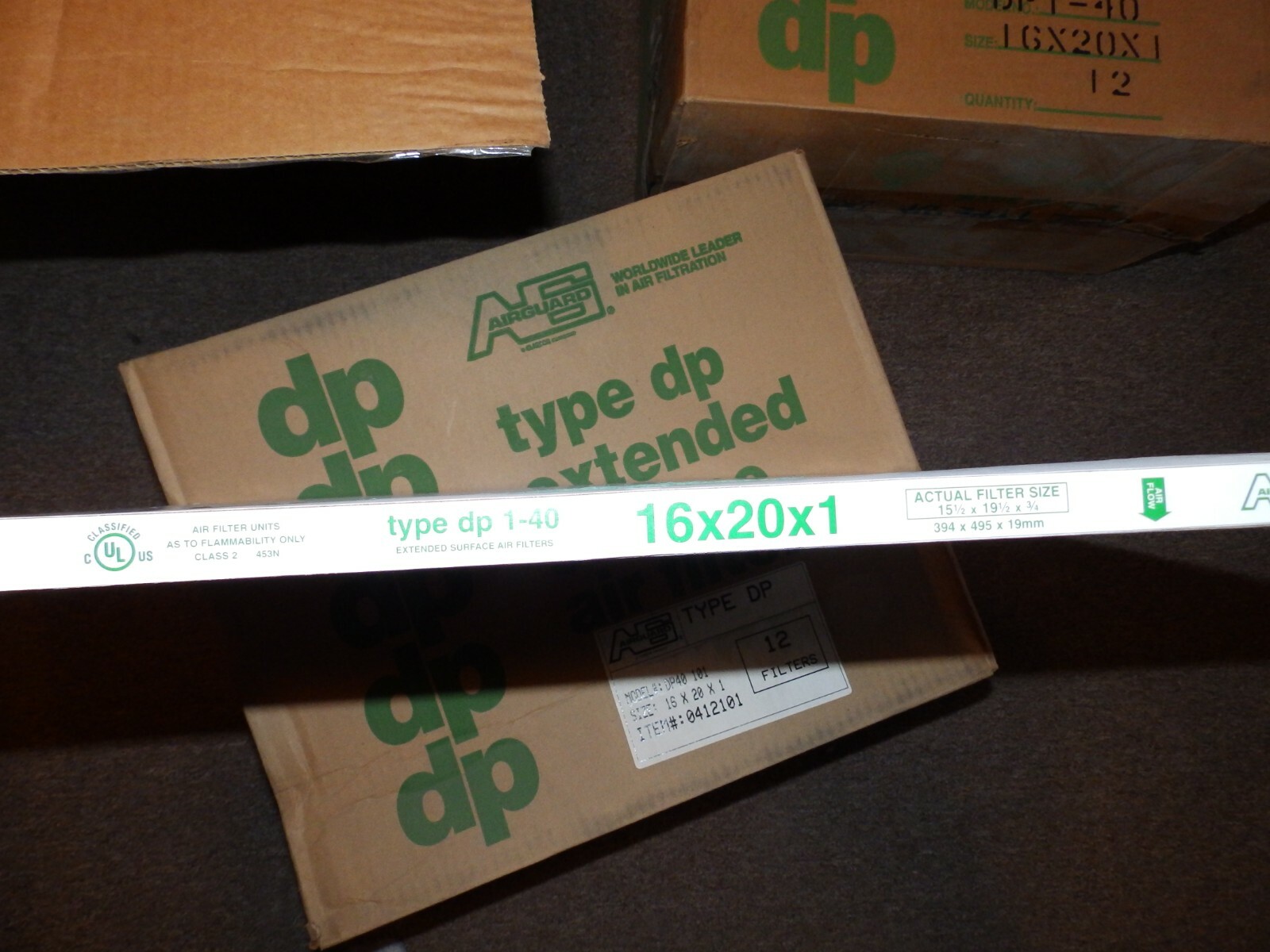 16x20x1 Airrguard type DP 1-40  extended surface Box of 12 - AC/Furnace Filters