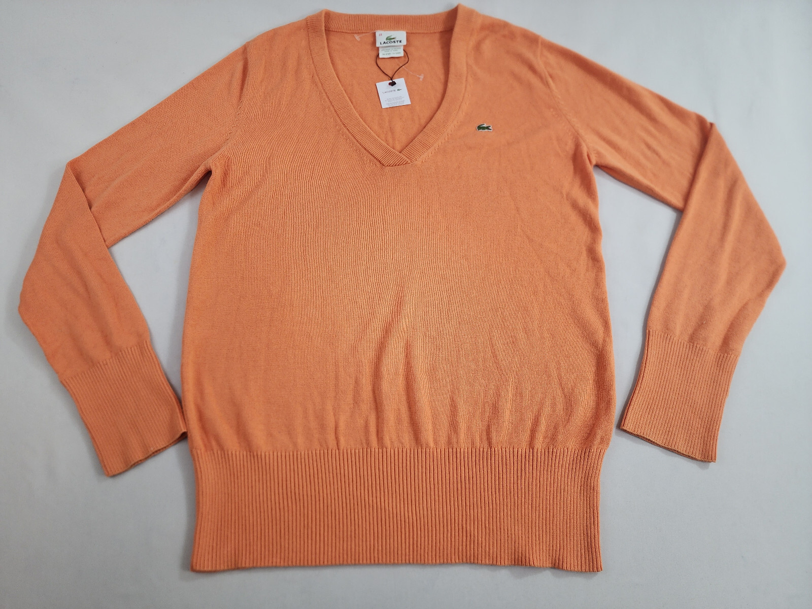 Lacoste sweater adult sz 44 orange cotton v-neck $120 mens