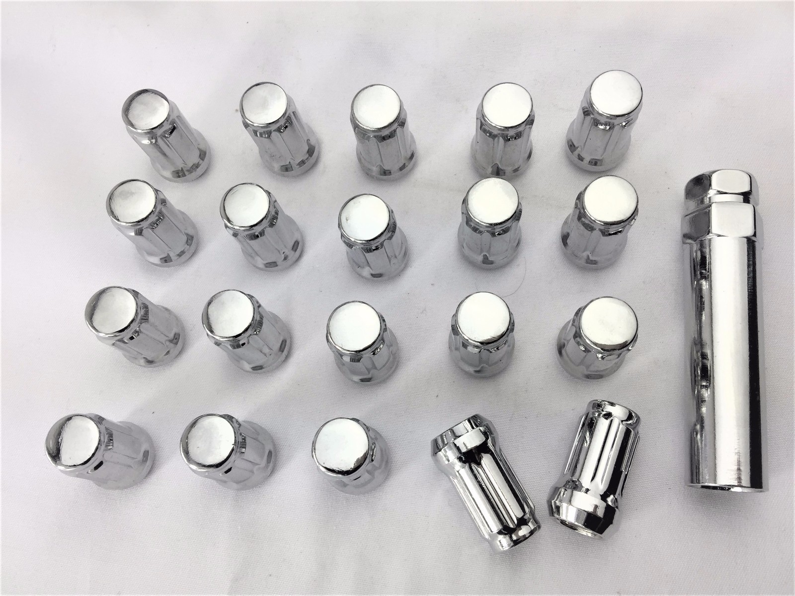 20X M12x1.25 Spline Drive Tuner Lug Nuts+Key chrome Wheel Locks For
