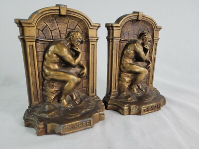 1920's 30's The Thinker Bronze Clad Bookends L.D.B. Co.