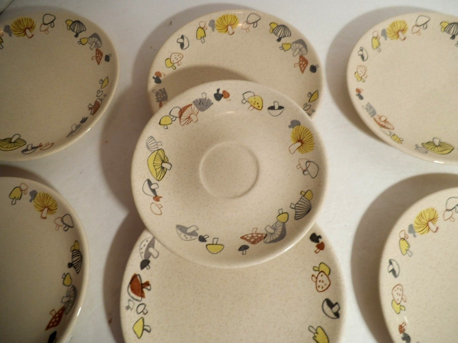 6 Vintage 50s Mid Century Franciscan Woodlore Mushroom Bread & Butter Plates +