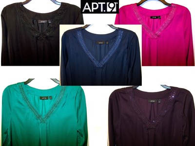 NEW $40Tag APT 9 High-Low Hem EMBELLISHED VNeck TUNIC Long Sleeve XS, S, M, L