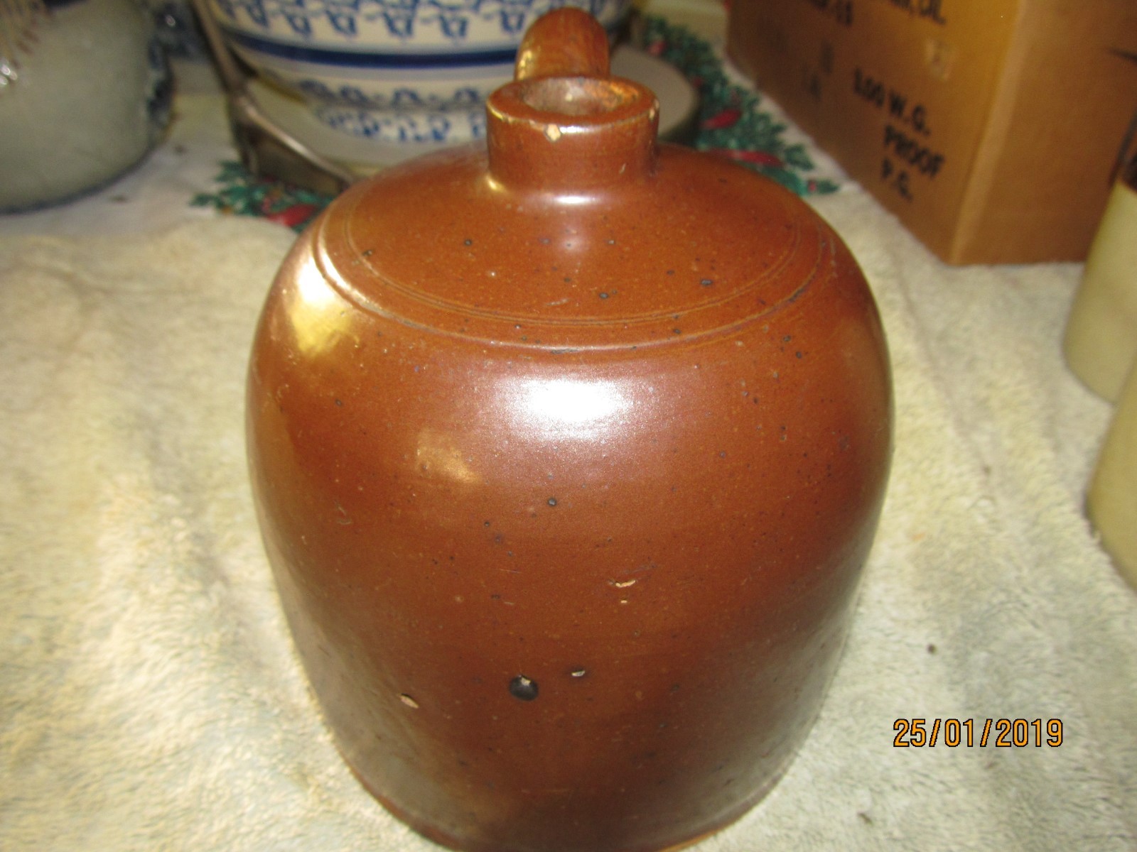 Vintage Reddish  Brown Crock Jug  7 1/2 x 5 1/2 inches