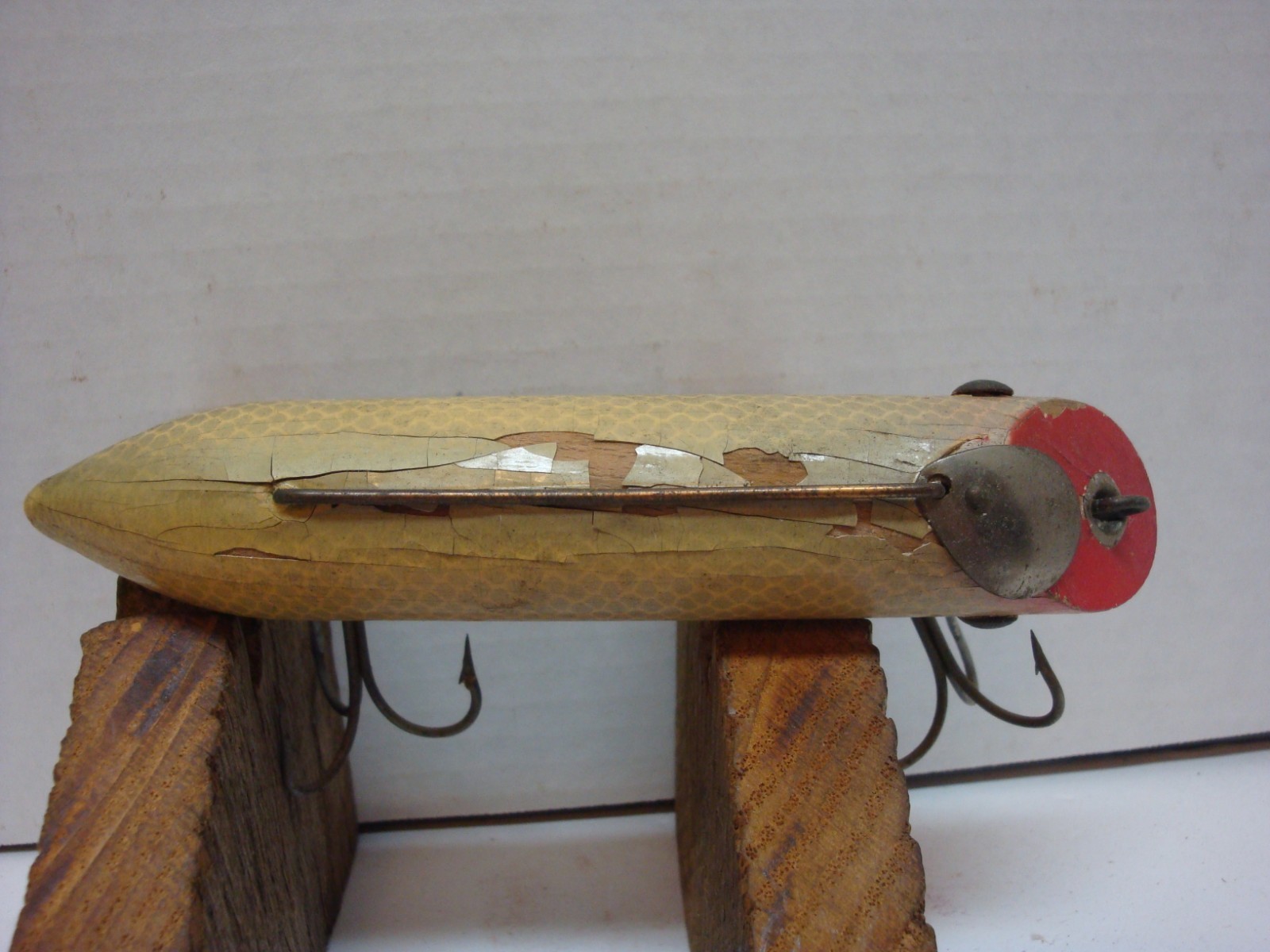 Vintage No Name Glass Eyed?  6 Inch 2.3 Ounce Double Eyelet Chippy Paint