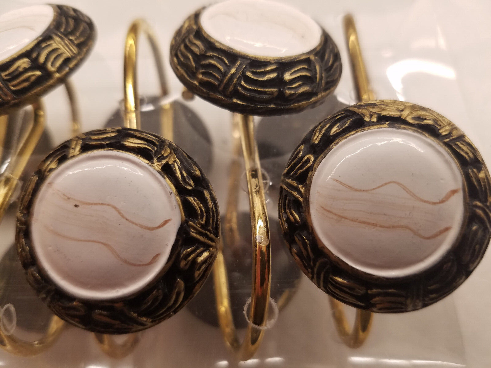 NEW 12PC VINTAGE Fairmont Hand Painted Crafted Resin Shower Curtain Hooks RARE