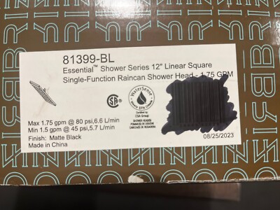Brizo Essential 81399-BL 12'' Square Metal Raincan Shower Head Matte Black New