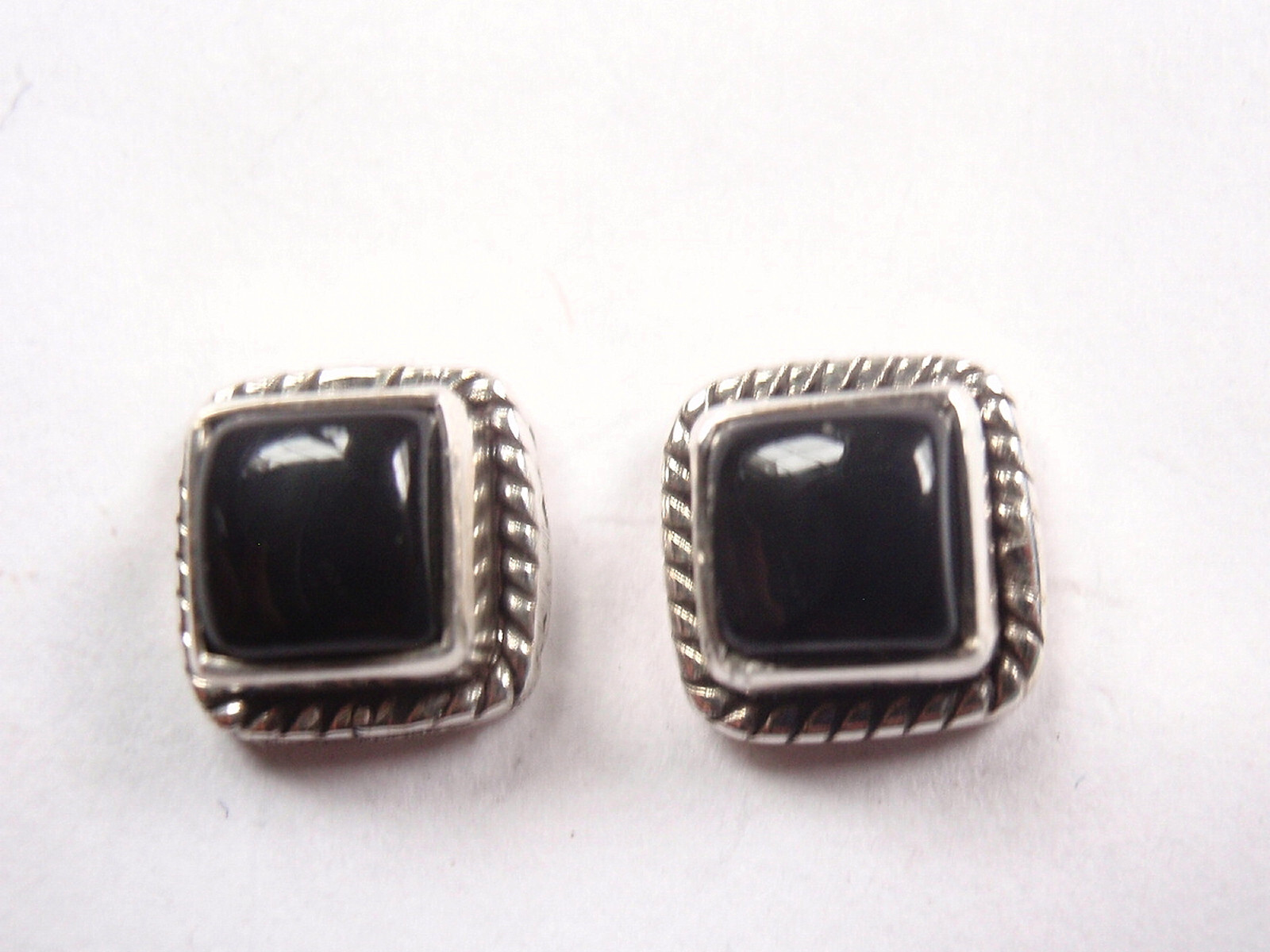 SILVER925 ONYX STUD EARRINGS /シルバー/ピアス Black Onyx 925 Sterling Silver Square Stud Earrings with