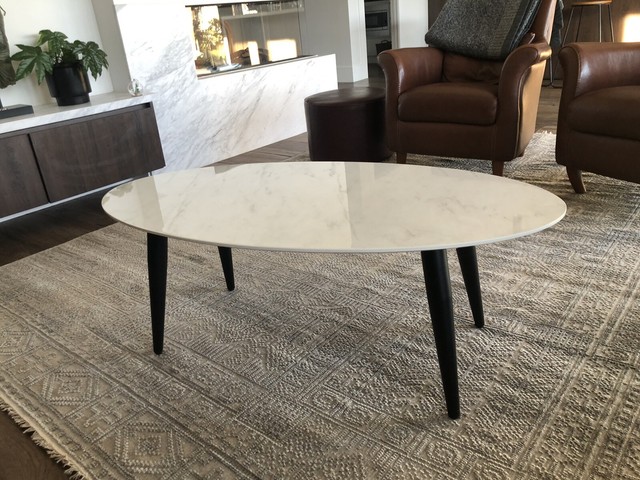 Contemporary Coffee table black metal legs with stone look top | Coffee