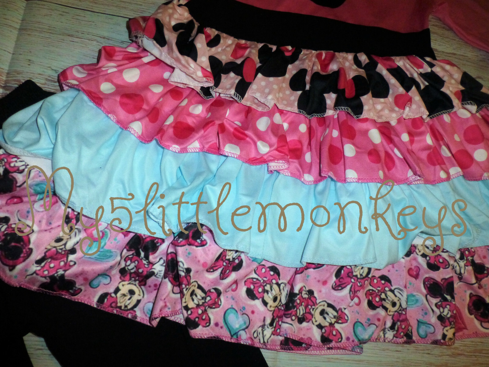 NEW Minnie Mouse Tiered Ruffle Tunic Dress Leggings Girls Boutique Outfit Set 