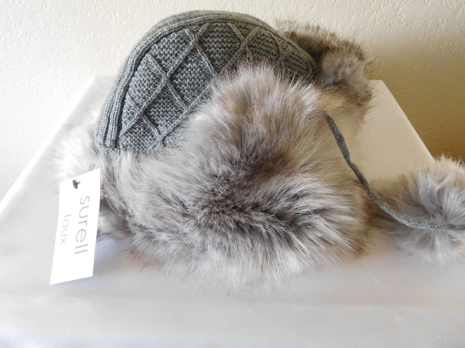 New Surell Faux Fur Trooper Hat with Knit Crown and Poms OS