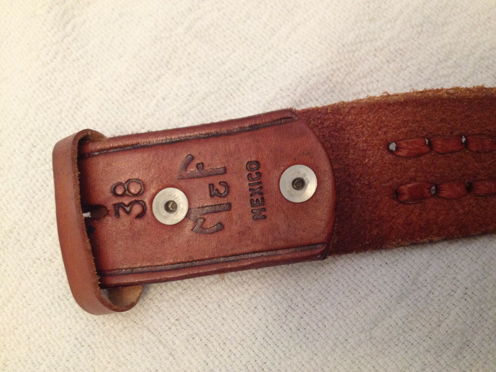 MEN'S VINTAGE LEATHER BELT GENUINE COWHIDE NO BUCKLE BRAIDED LEATHER DETAILING