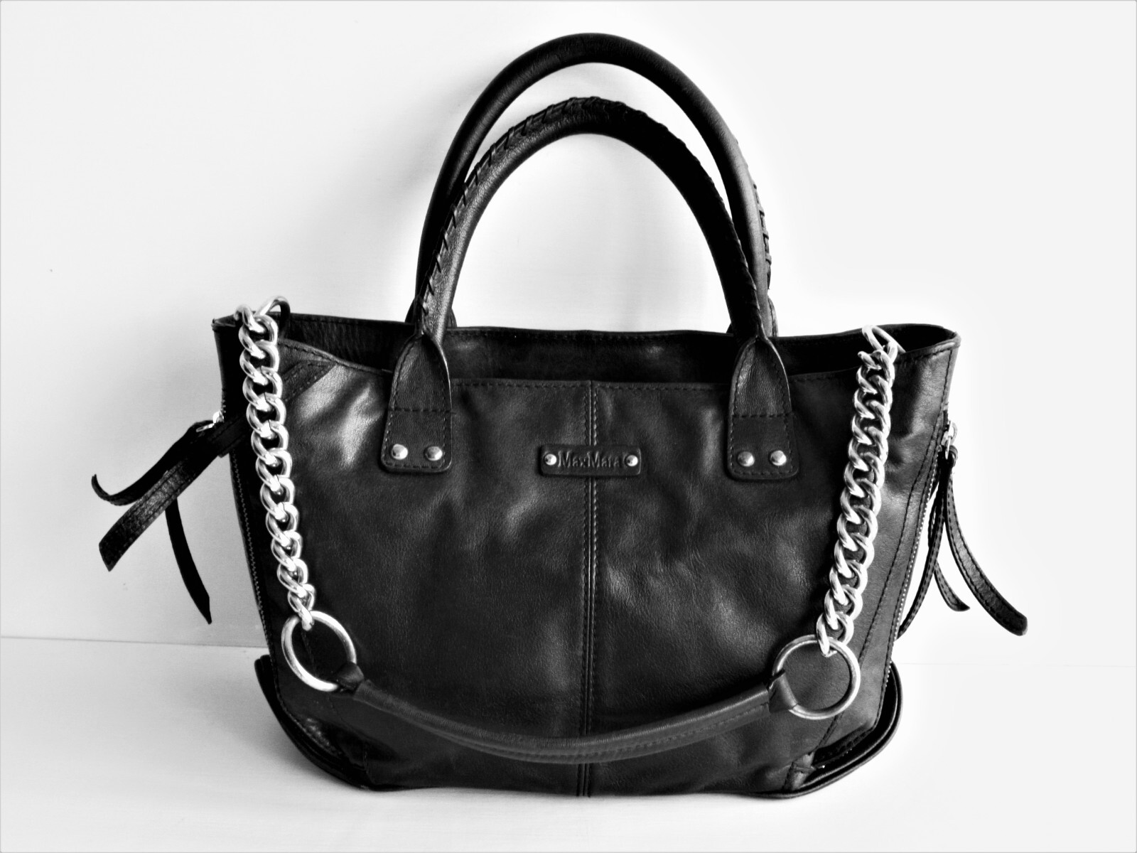 MAX MARA Black Leather Silver Chain Tote/Shoulder Bag | eBay
