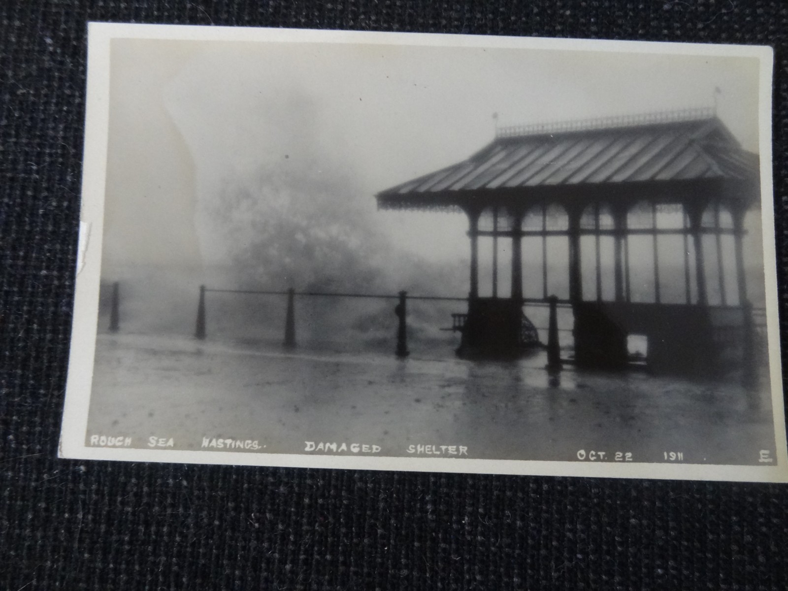 Rough Sea Hastings Damaged Shelter Postcard - 120776