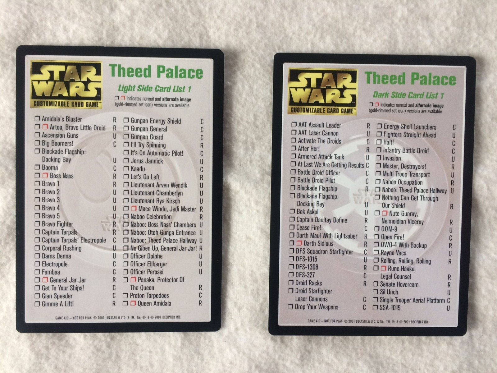 Star Wars CCG Theed Palace Complete (120/120) Set with checklists, no AI