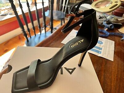ALDO Renza  Black Leather Open Toe Ankle Strap High Heel Sandals Womens Size 7.5