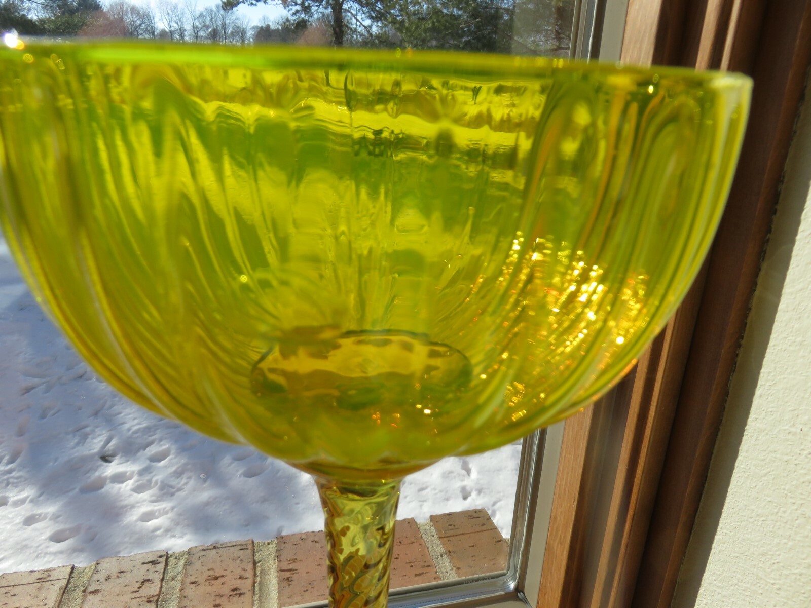 Vintage Italian Tall Twist Stem Sun Bright Yellow Glass Compote