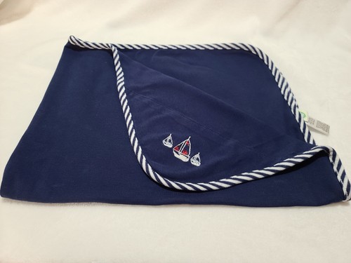 Navy Blue Stripe Edge Security Lovey Embroidered