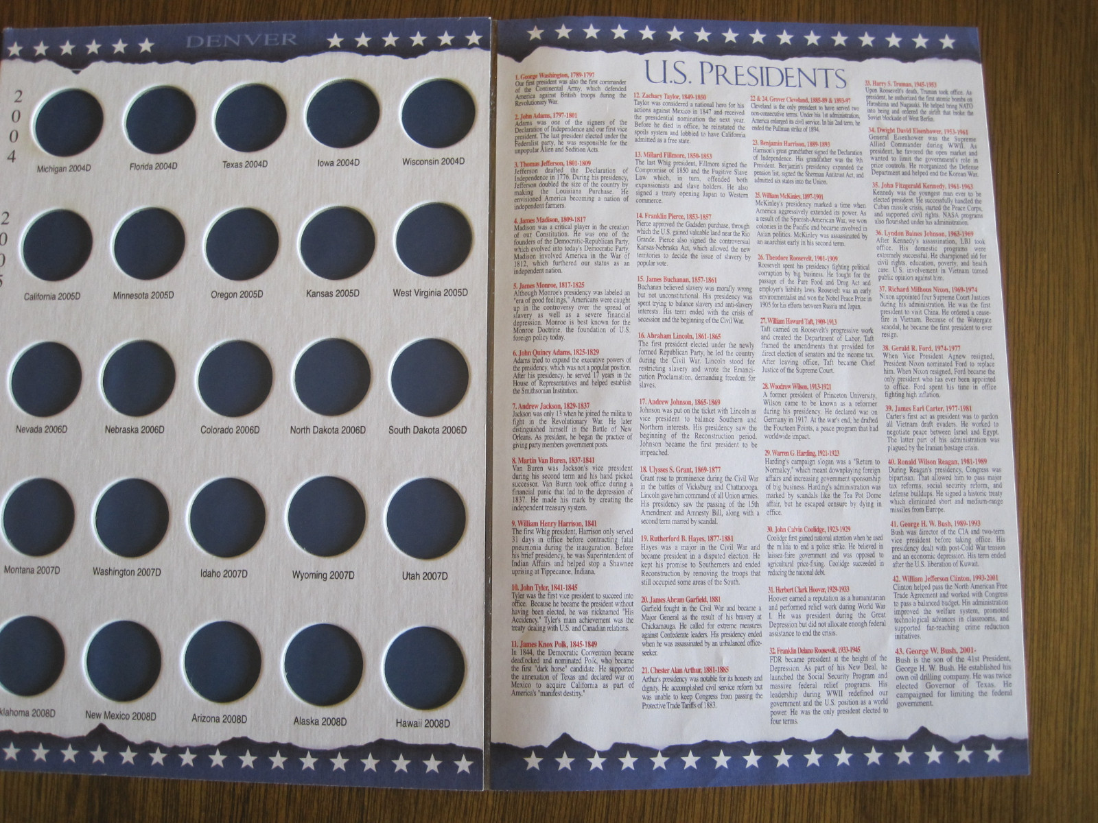 The Official US Mint 50 State Quarters Collectors Folder 1999-2008
