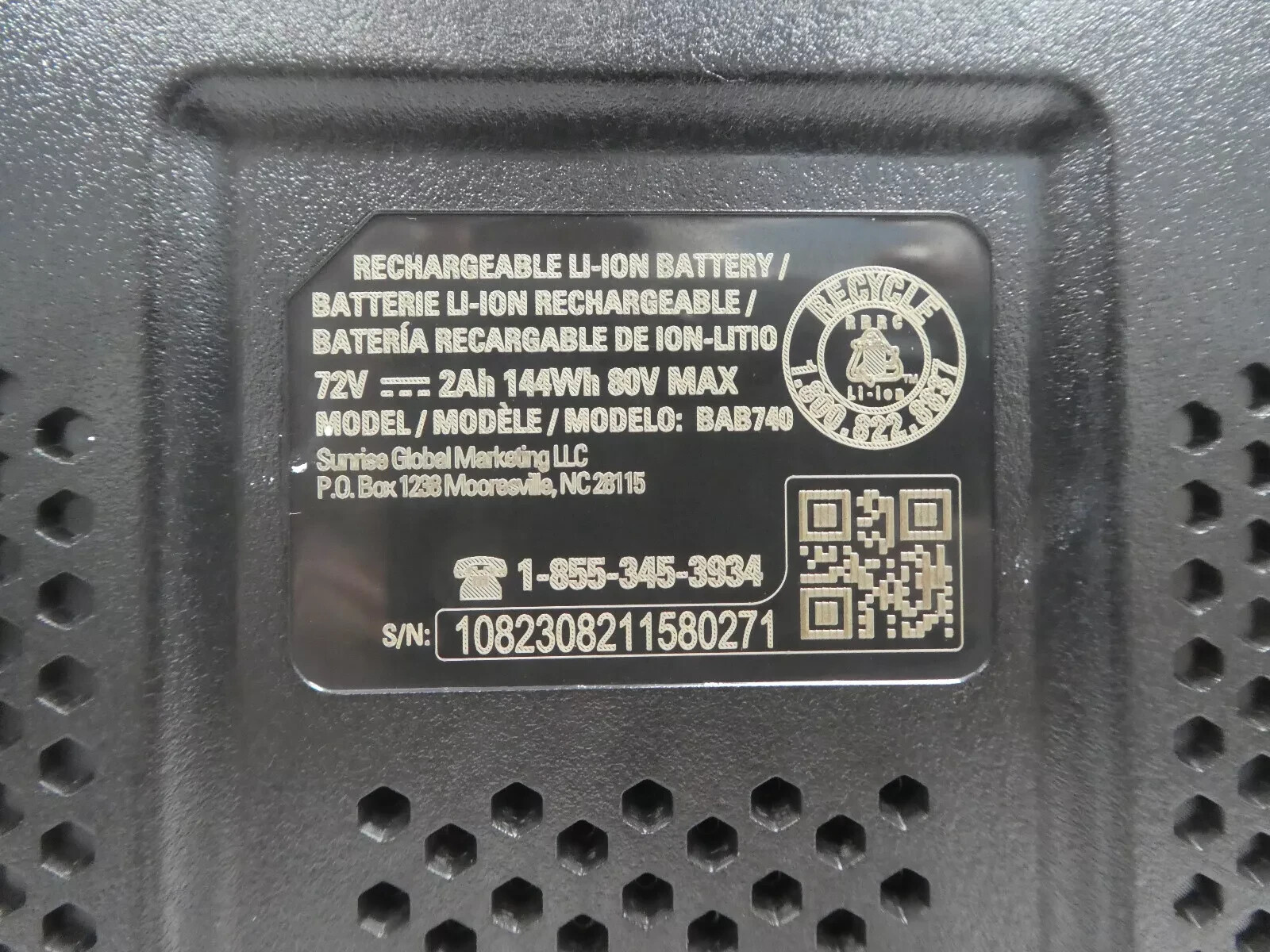Greenworks 80V Lithium Ion 2.0Ah Rechargeable Li-ion Battery Model: BAB740