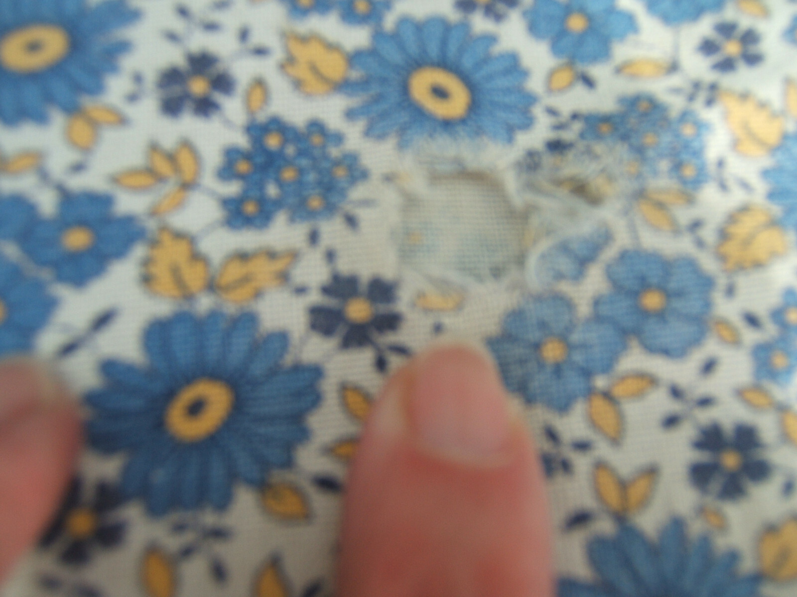 Vintage Cotton Fabric Small Print Floral Blue Yellow on Cream 43