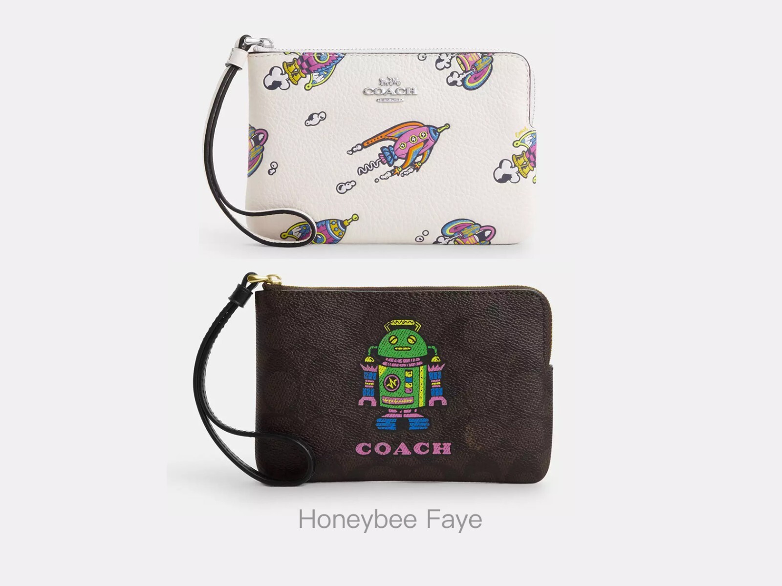 NWT Cosmic Coach Corner Zip Wristlet With Rocket Print CW864/CW868