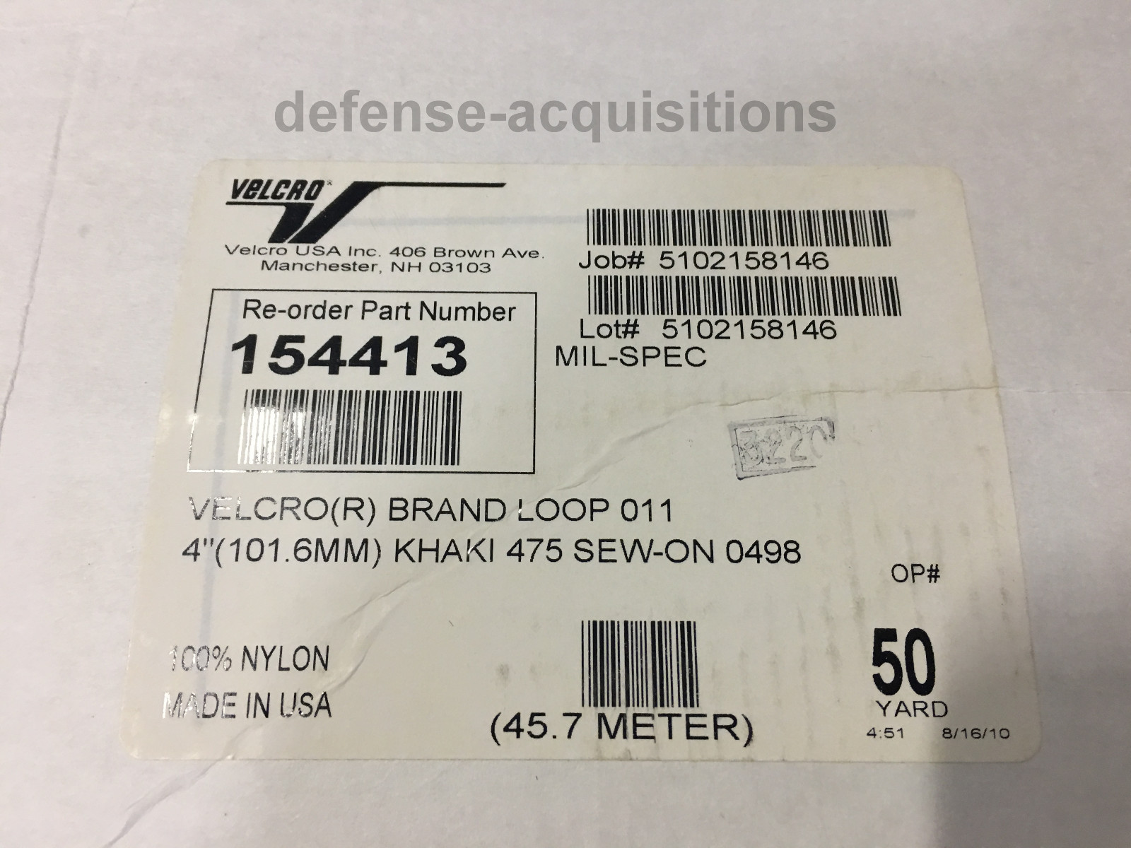 4 INCH VELCRO® Brand LOOP Fastener- Sew On Mil-Spec Military tape 4” x 12”