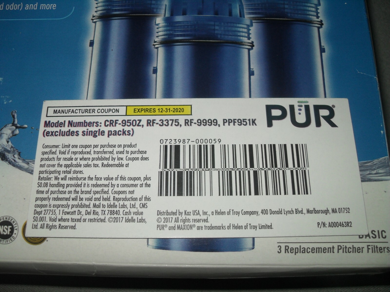 Lot of 3 - PUR Max Ion Technology - Basic Pitcher Water Filters - Sealed