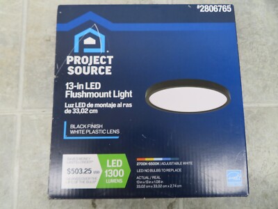 Project Source Adjustable White 13''LED Light Flush Mount Black Frame 2806765
