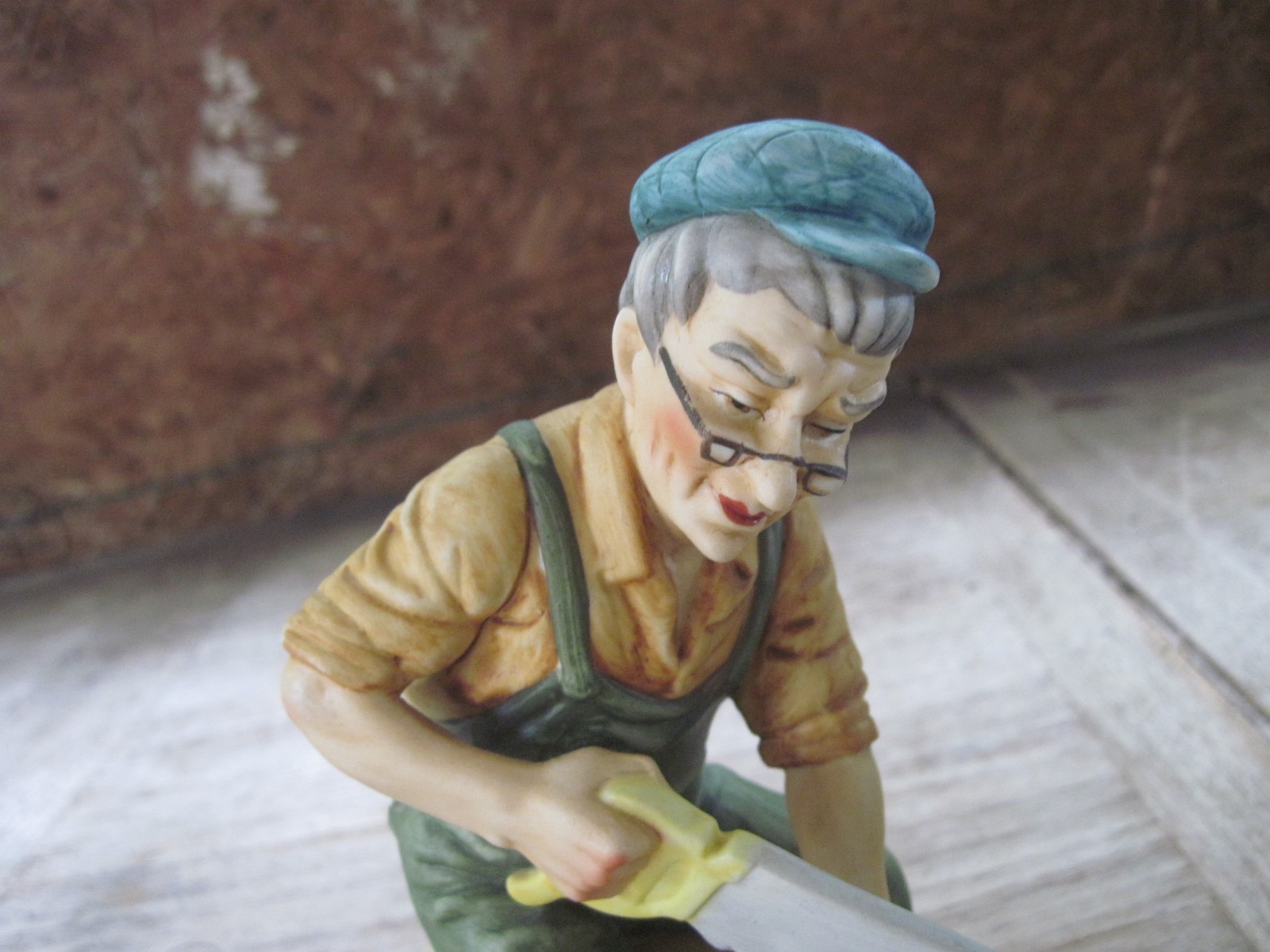 LEFTON Figure Bisque Man with Saw, #2549, Hand Painted, 5 3/4