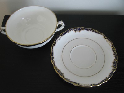 Coalport Admiral Cobalt Blue Gold Cream Soup & Saucer