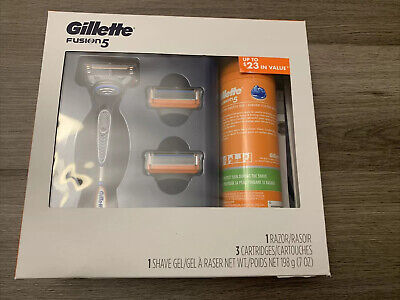 Gillette Fusion 5 Gift Set 1 Razor 2 Cartridges and 1 Sensitive Shave Gel