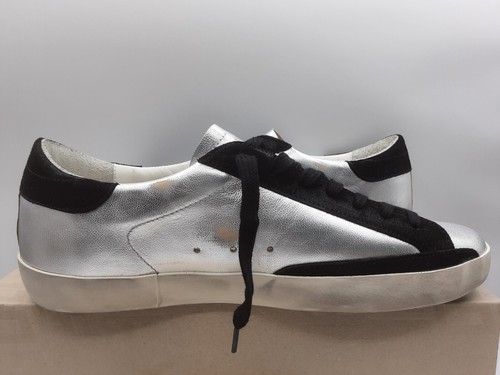 Pre-owned Golden Goose Super-star Men's Sneakers Silver Leather/black Eu 43 Us 10 $565