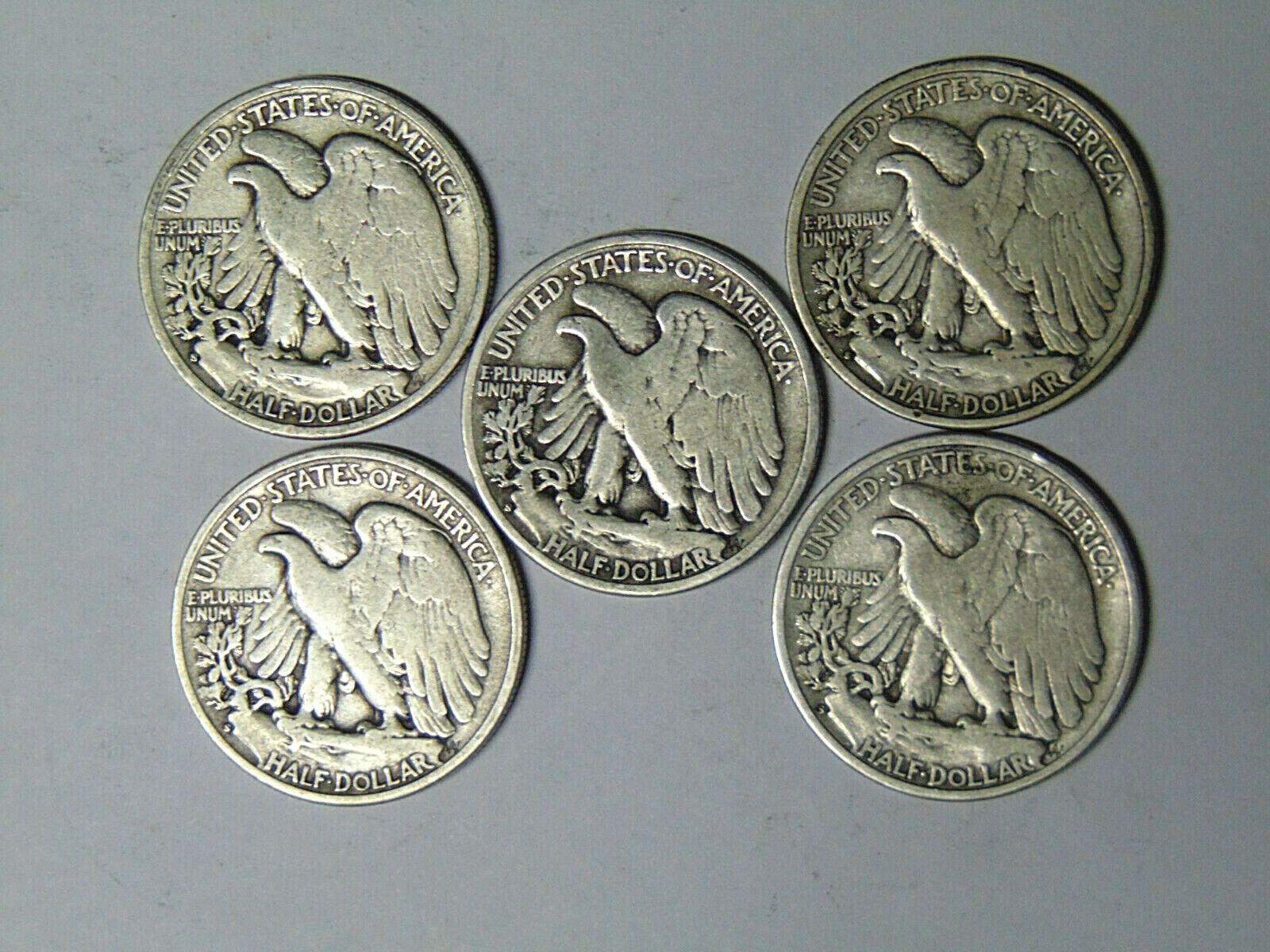 Lot of 5 Walking Liberty Half Dollars 1941-S 1942-S 1943-S 1944-S 1945-S Fine