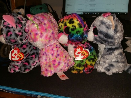 Ty Beanie Boos 6in willow, Multicolor Dotty,Sasha and sophie Cats set