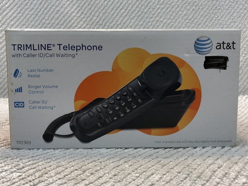 AT&T Trim Line Telephone Model TR1909 Black Corded Phone