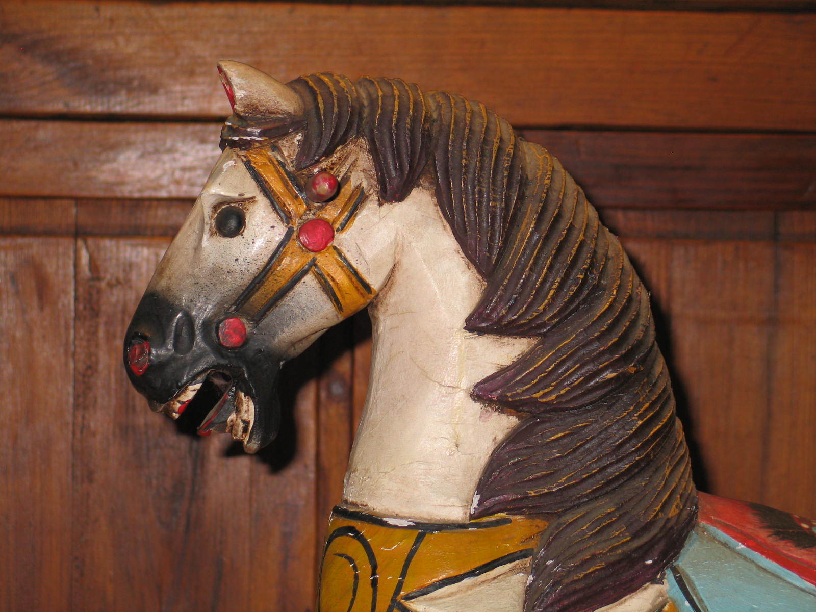 WONDERFUL LARGE ANTIQUE 1930's ALL ORIGINAL PAINTED WOOD ROCKING RIDING HORSE