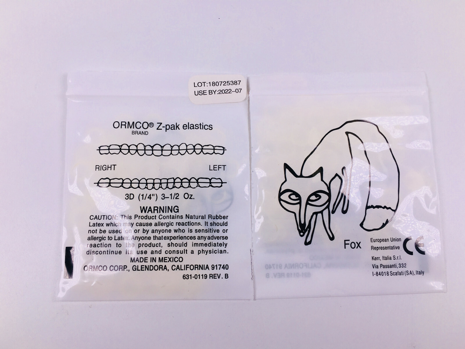 ORMCO Zoo Pack Elastics Bands Dental Clear Yellow 100pc/pk
