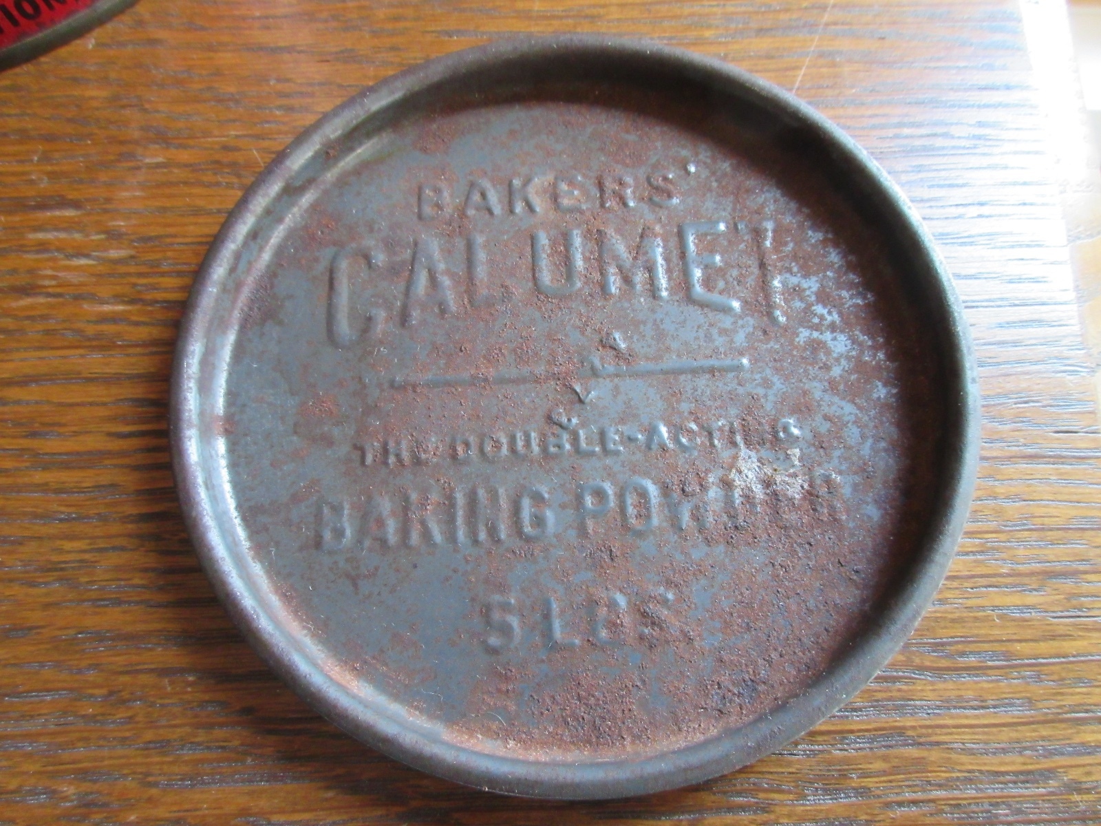 VTG 5 LB CALUMET BAKING POWDER TIN WITH LID