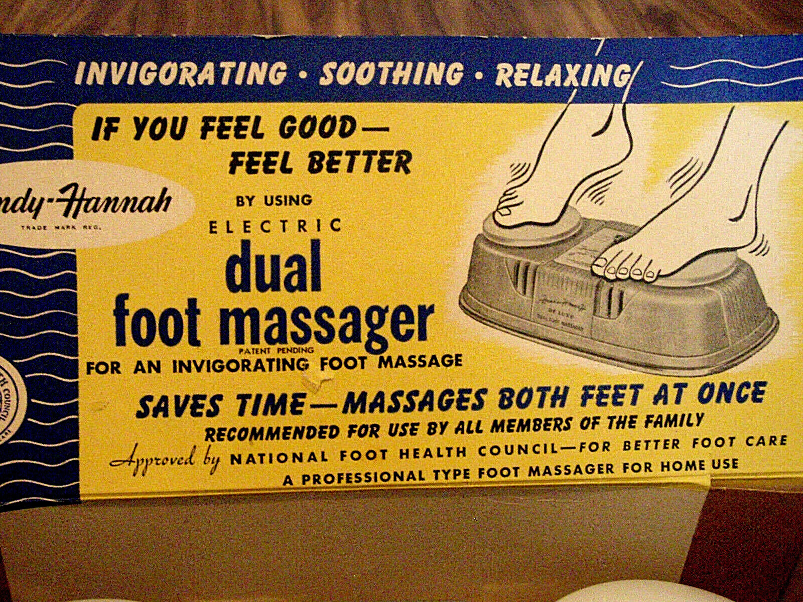 Vintage Handy Hannah Dual Foot Massager, Electric, w/ Display Box, Works