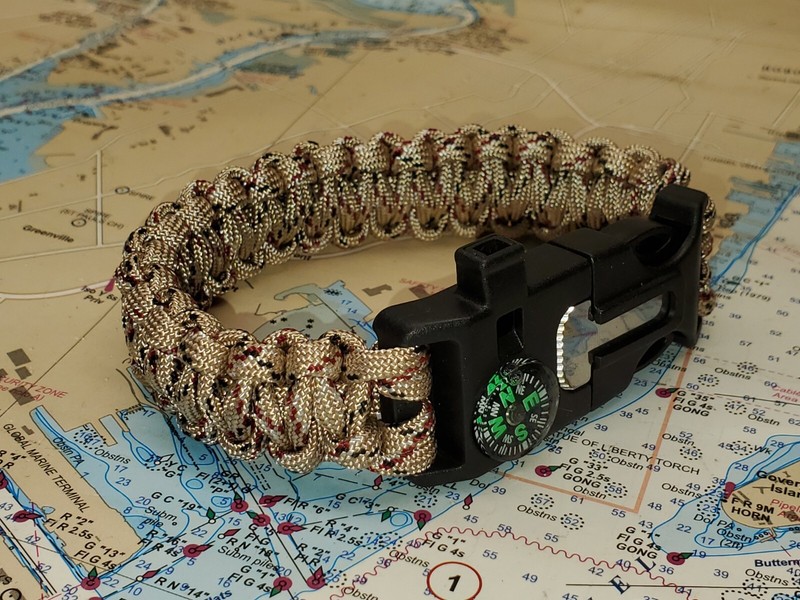 PARACORD SURVIVAL BRACELET, COMPASS, FLINT, WHISTLE CAMPING GEAR, 8"