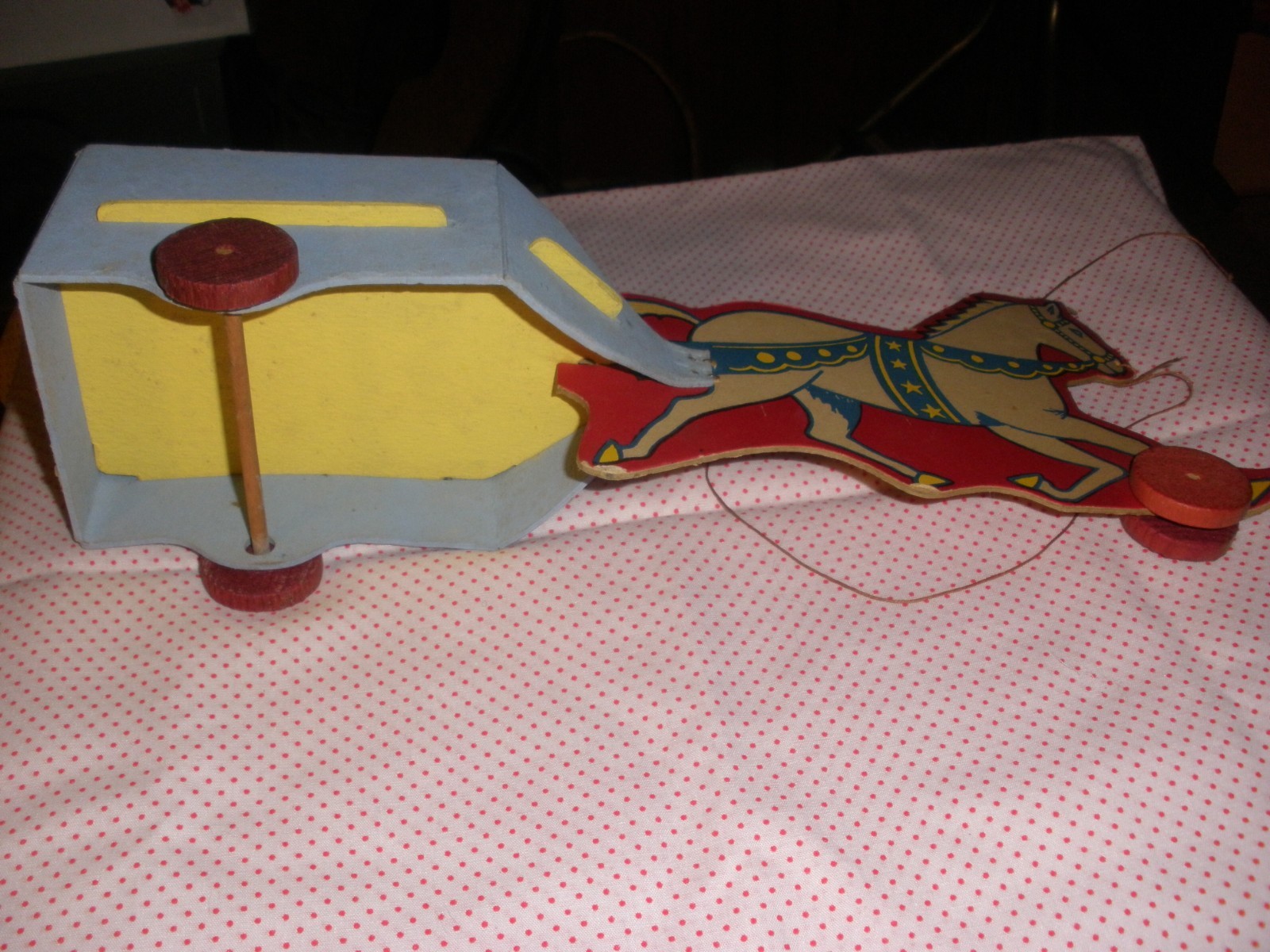 Antique Toy Lithographed Paper Horse & Wagon