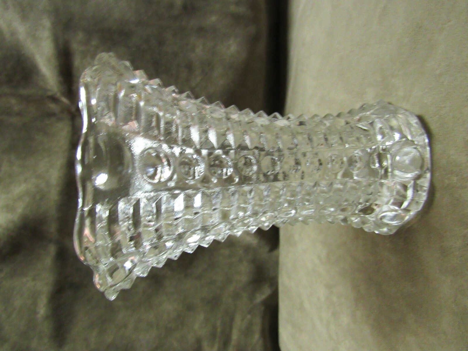 Circa 1930's Anchor Hocking Glass Small Favor Vase Bars and Dots Design Pattern