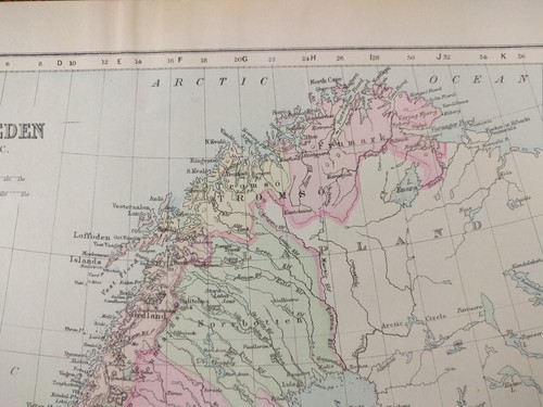 Vintage 1896 NORWAY SWEDEN Map Old Antique Original GALLERY WALL ART MAPZ