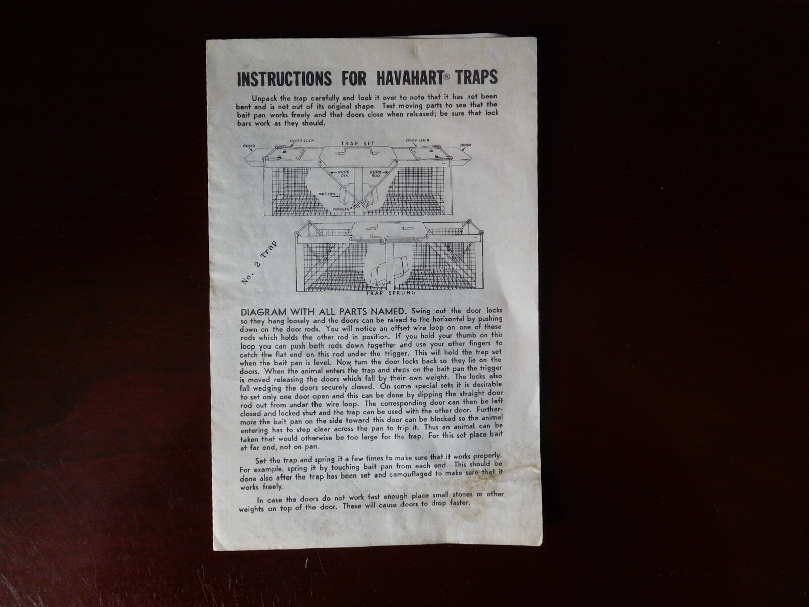 Havahart Trap Instruction Sheet